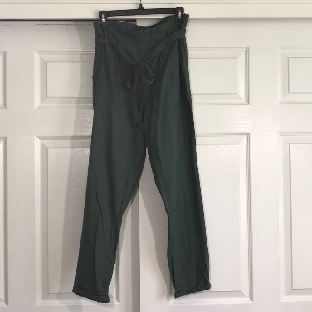 Primark Army Green Linen Paper Waist Pants 8